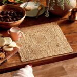 Braided Jute Square Placemats for Bed-Side Table, Center Table, Dining Table Mat 35 Cm Natural/Beige Set of 4