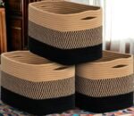 Storage Basket for Organizing Woven Rope Basket for Book, Towels, Toy Storage Organizer Cube Storage Bins for Shelves, Closet, Nursery, Decorative Medium Baskets, Black - Image 2