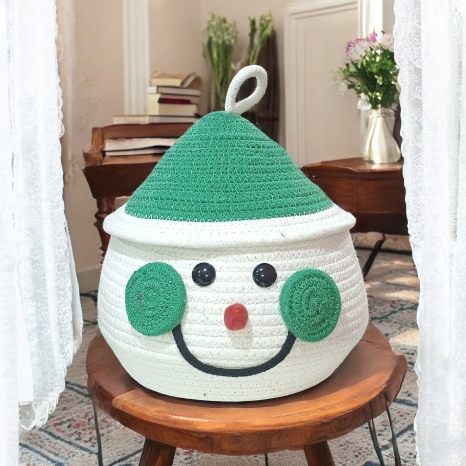 Photoroom-20250105_104412.jpg Multipurpose Matka Cartoon Basket-Snowman Santa - Image 1