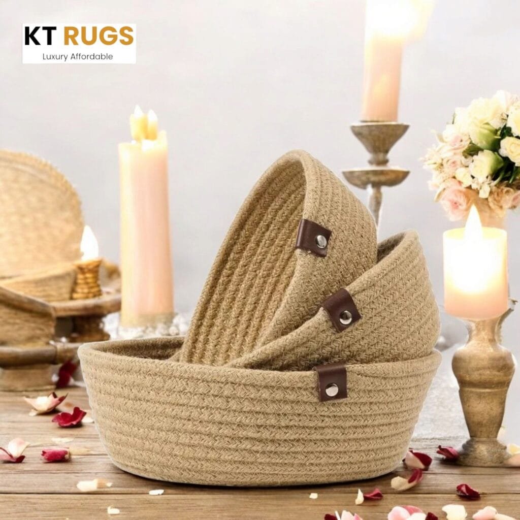 Cotton Rope Storage Bowls Set, Round Woven Bowls, 10/9.4/8.7 inch Diameter, 3.5/3/2.8 inch Height, Natural Beige