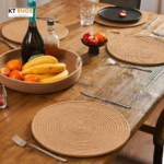 Braided Jute Placemats – Set of 6 (15" / 38 cm) – Beige Boho Table Mats with Holder - Image 2
